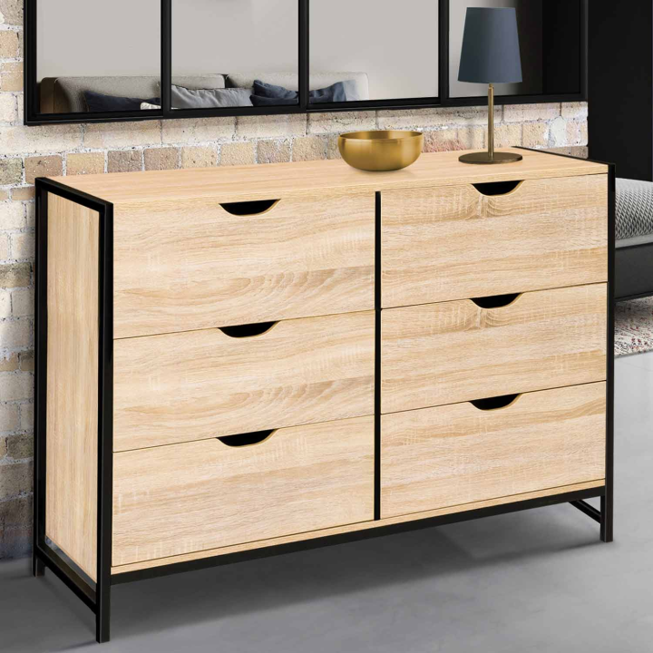 Commode 6 tiroirs DETROIT 115 cm design industriel Commode 6 tiroirs DETROIT 115 cm design industriel