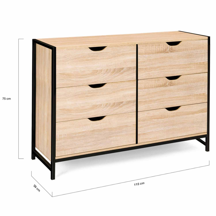 Commode 6 tiroirs DETROIT 115 cm design industriel Commode 6 tiroirs DETROIT 115 cm design industriel