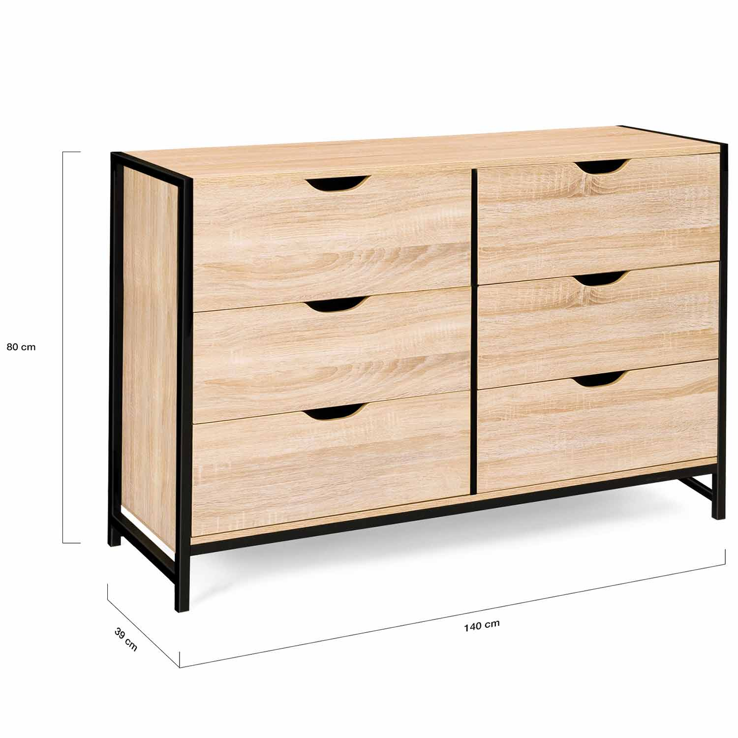 Commode 4 Tiroirs Detroit 80 Cm - Style Industriel Bois Et Métal Noir, Pour Chambre Ou Bureau