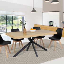 Table à manger ALIX 6-8 personnes pied araignée bois et noir 160 cm Table à manger ALIX 6-8 personnes pied araignée bois et noir 160 cm