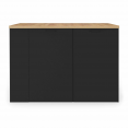 Ilot central TIBO 120 cm bois noir avec plan de travail façon hêtre