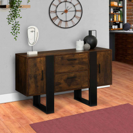 Buffet bas PHOENIX bois effet vieilli et noir 105 cm Buffet bas PHOENIX bois effet vieilli et noir 105 cm