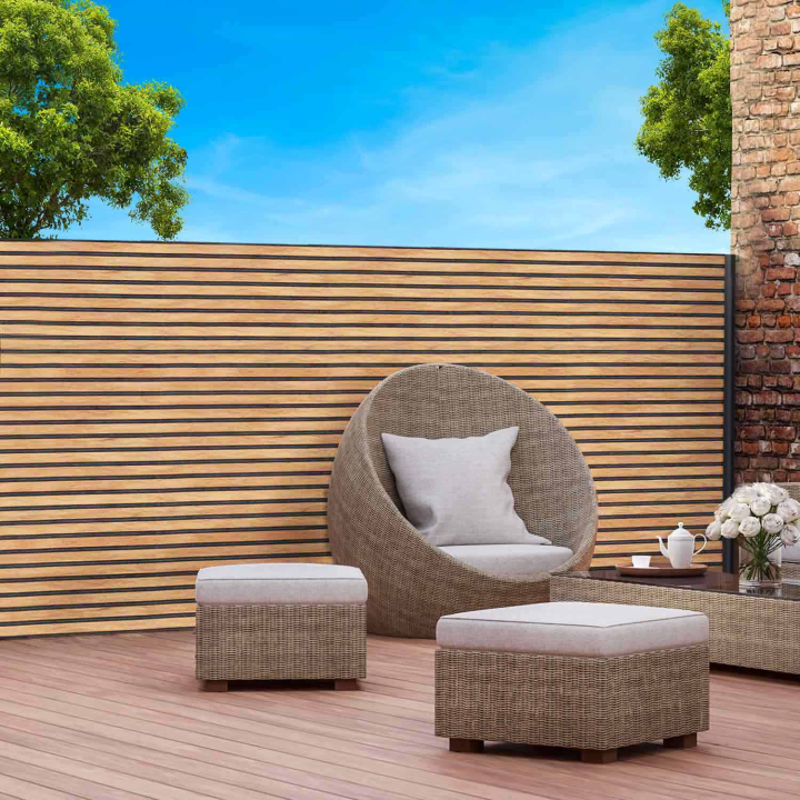 Brise vue occultant 1,5 x 10 M imprimé lamelles de bois 160 gr /m² Brise vue occultant 1,5 x 10 M imprimé lamelles de bois 160 gr /m²