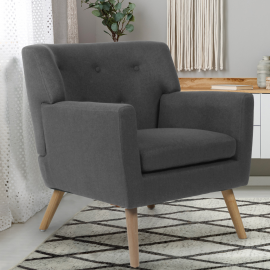 Fauteuil scandinave chaise de canapé de loisirs avec un revêtement en  tissu, accoudoirs rembourés et des pieds en métal, gris - Conforama