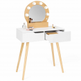 Coiffeuse scandinave 2 tiroirs HORIA bois et blanc avec miroir