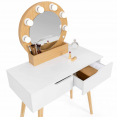 Coiffeuse scandinave 2 tiroirs HORIA bois et blanc avec miroir