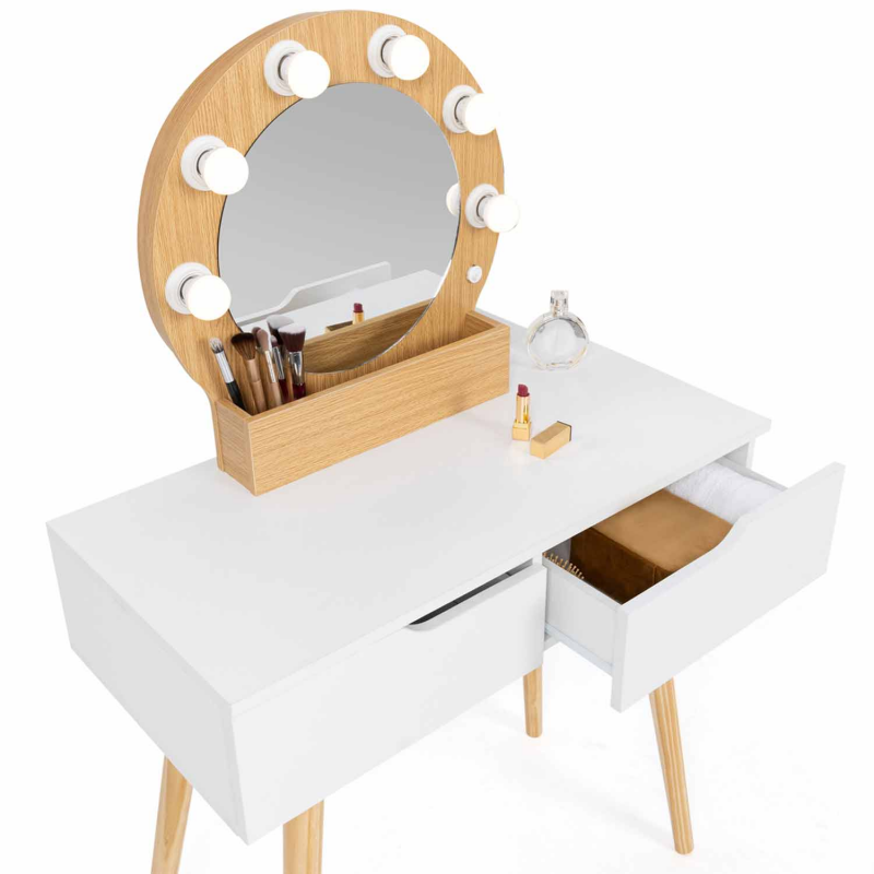 Coiffeuse Avec Éclairage LED Coiffeuse Avec Miroir Coiffeuse Moderne Bois  90x135x40 Cm