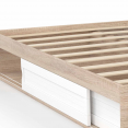 Cadre de lit SALEM avec rangements et sommier 140 x 190 cm effet bois avec tiroirs blanc