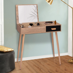 15069 - Mobiletto scandinavo con specchio pieghevole in faggio e nero Coiffeuse scandinave LISA miroir rabattable hêtre et noir