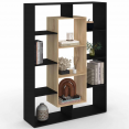 Etagère bibliothèque COLETTE avec 11 compartiments effet bois et noir H.143 cm