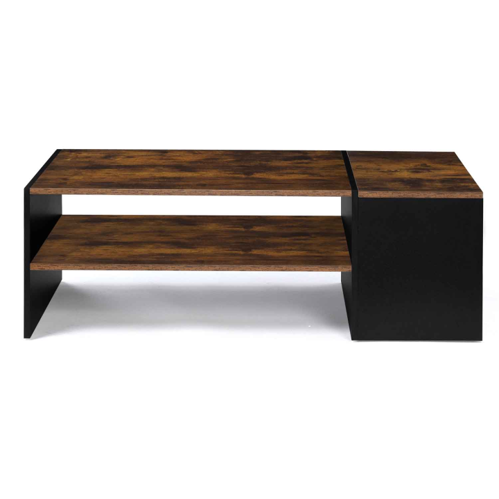 Table basse bar contemporaine IZIA avec coffre bois effet vieilli et noir Table basse bar contemporaine IZIA avec coffre bois effet vieilli et noir