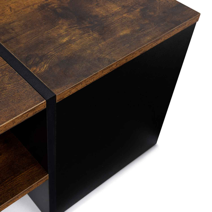 Table basse bar contemporaine IZIA avec coffre bois effet vieilli et noir Table basse bar contemporaine IZIA avec coffre bois effet vieilli et noir