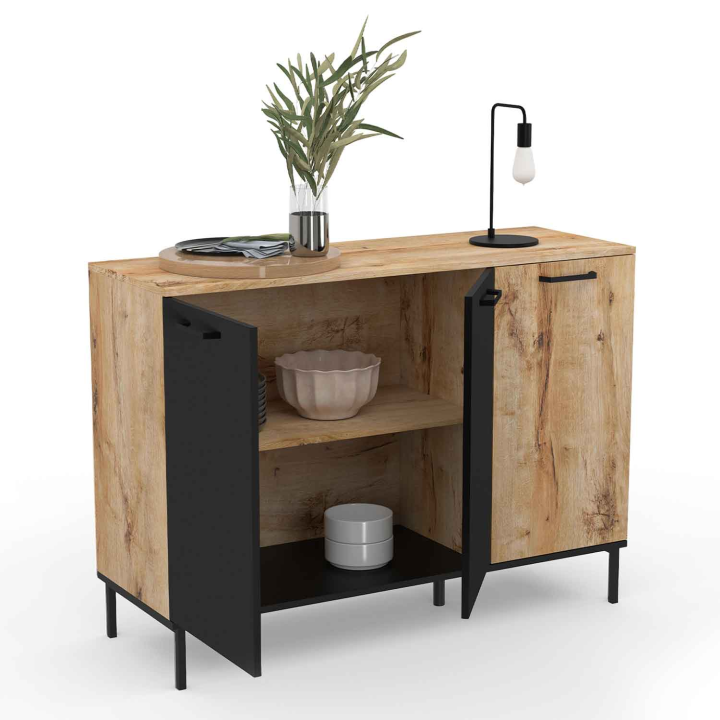 Buffet 110 cm OAKLAND 3 portes bois et noir design industriel