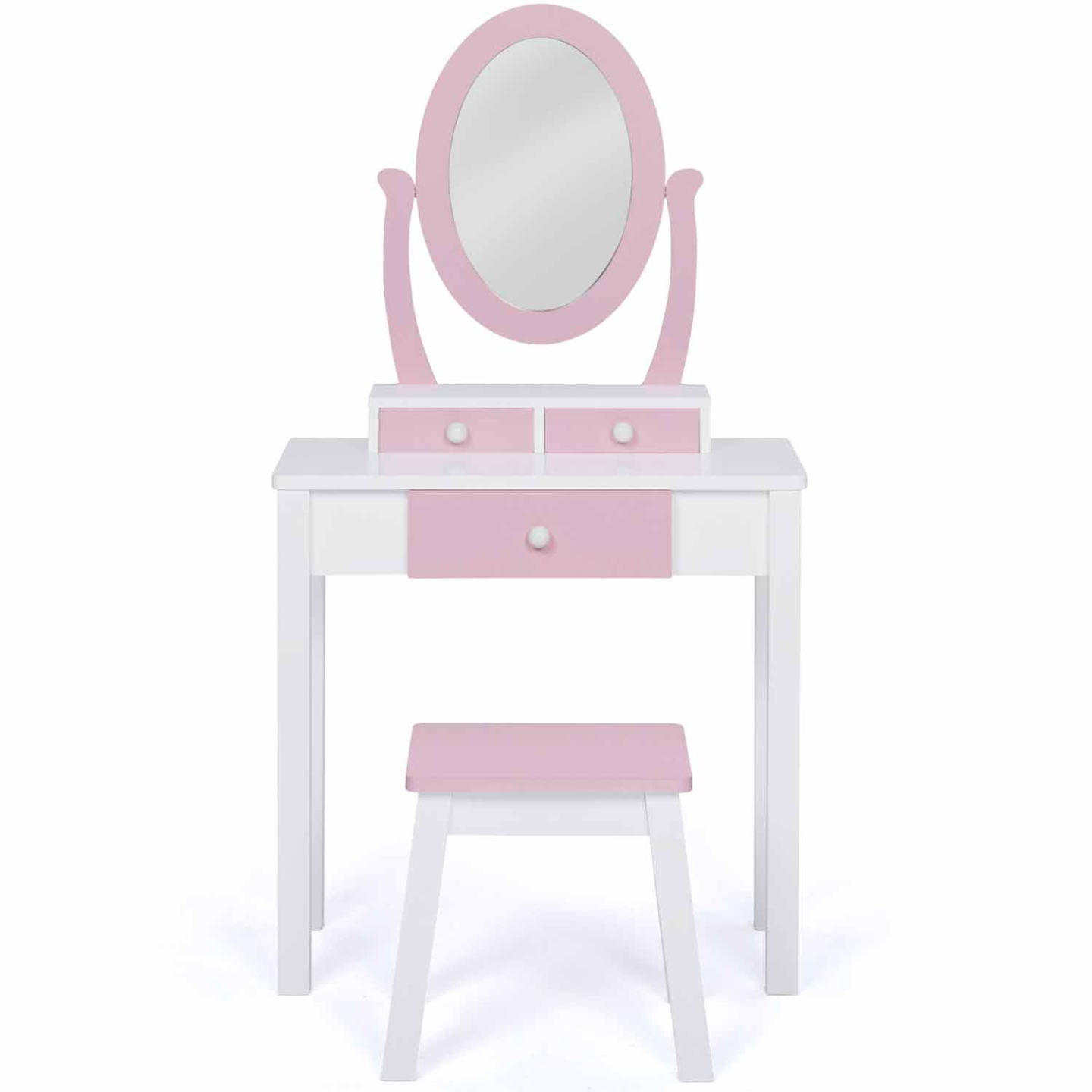Coiffeuse Enfant Fille Arc-en-Ciel Bonnlo Avec Tabouret + 7 Jouets Maquillage - Blanc
