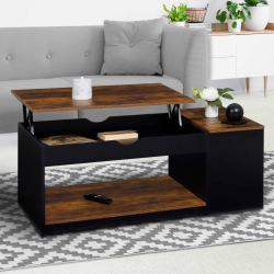 15650 - Tavolino con piano sollevabile e cassa in legno scuro e nero Table basse plateau relevable ELEA avec coffre bois effet vieilli et noir