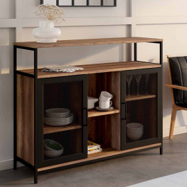 Buffet 2 portes grillagées HAMILTON bois foncé design industriel 100 cm