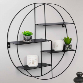 Etagère murale ronde DAVIS 4 niveaux métal noir mat design industriel