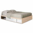 Cadre de lit SALEM avec rangements et sommier 140 x 190 cm effet bois avec tiroirs blanc