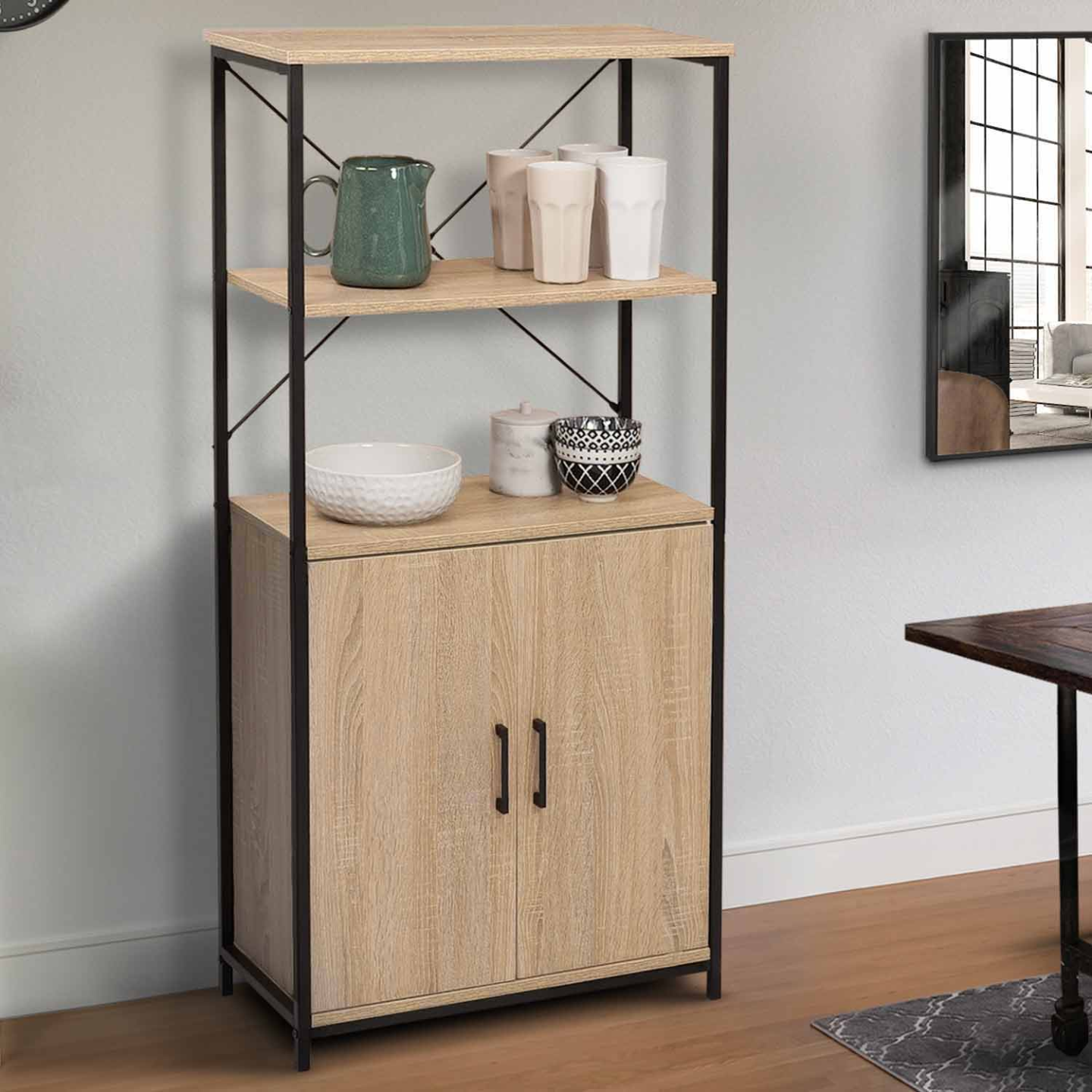IDMarket - Buffet Haut H. 160 Cm Detroit 3 Portes Avec Tiroir Design Industriel