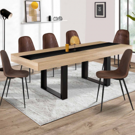Table à manger extensible PHOENIX 6-10 personnes bois et noir bande centrale noire 160-200 cm