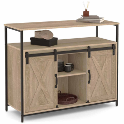 15521 - Credenza ad ante scorrevoli in legno chiaro effetto invecchiato Buffet 2 portes grange coulissantes 100 cm QUEBEC design industriel