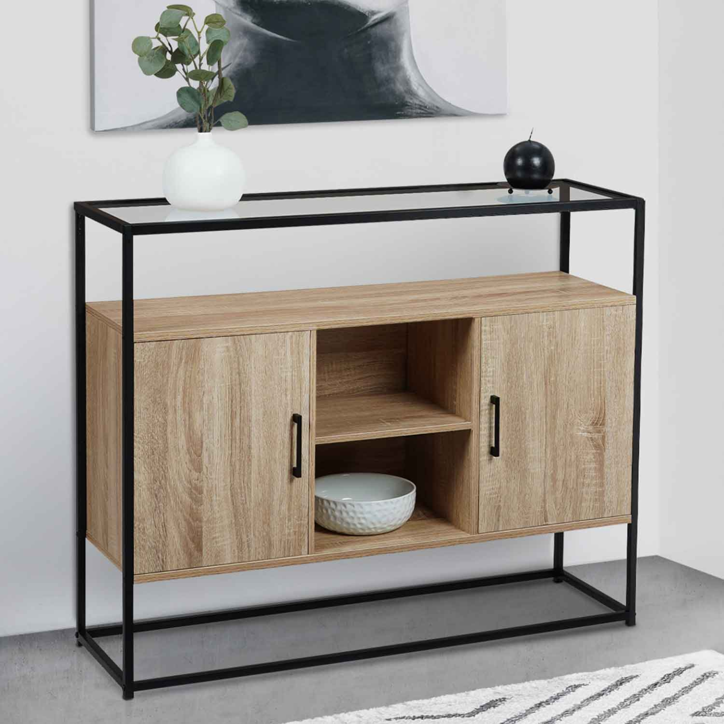 Buffet 110 Cm Oakland 3 Portes Bois Et Noir Design Industriel - Buffet