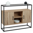 Buffet 2 portes SOLANO plateau en verre et pied métal design industriel 100 cm