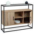 Buffet 2 portes SOLANO plateau en verre et pied métal design industriel 100 cm