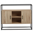 Buffet 2 portes SOLANO plateau en verre et pied métal design industriel 100 cm