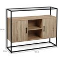 Buffet 2 portes SOLANO plateau en verre et pied métal design industriel 100 cm