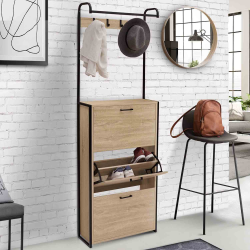 15649 - Eingangsgarderobe mit Schuhablage im Industriestil Vestiaire d'entrée LUIS meuble chaussures 3 portes design industriel