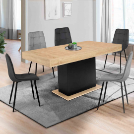 Table à manger rectangle EDEN 8 personnes bois et noir 160 cm