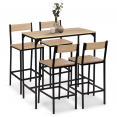 Ensemble table haute de bar DETROIT 100 cm et 4 chaises de bar design industriel