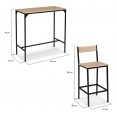 Ensemble table haute de bar DETROIT 100 cm et 4 chaises de bar design industriel