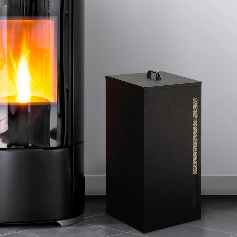 Réservoir à Granulés IDMarket 45 Kg – Rangement à Pellets Noir 36x36x76 Cm