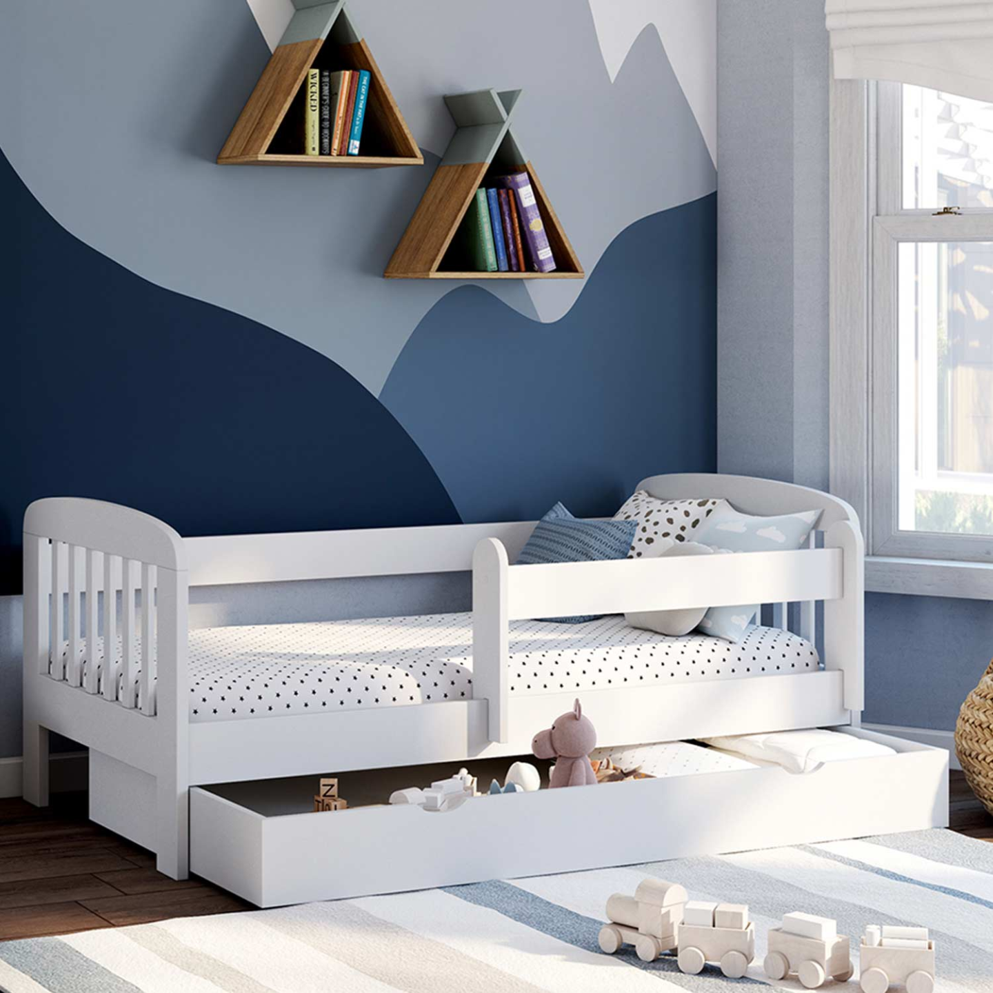 ROBOTIME Table à langer de 45,7 cm, lit en bois avec bacs de rangement et tiroir, meubles de chambre d'enfant pour poupées de 45,7 cm, meubles de poupée pour jeux de simulation