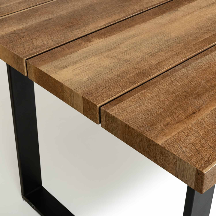Table à manger rectangle BLANCA 6 personnes plateau ajouré effet lattes 160 cm Table à manger rectangle BLANCA 6 personnes plateau ajouré effet lattes 160 cm