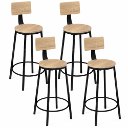 15483 - Sgabelli da bar industriali con schienale in legno e metallo nero Lot de 4 tabourets de bar DETROIT assise ronde avec dossier design industriel