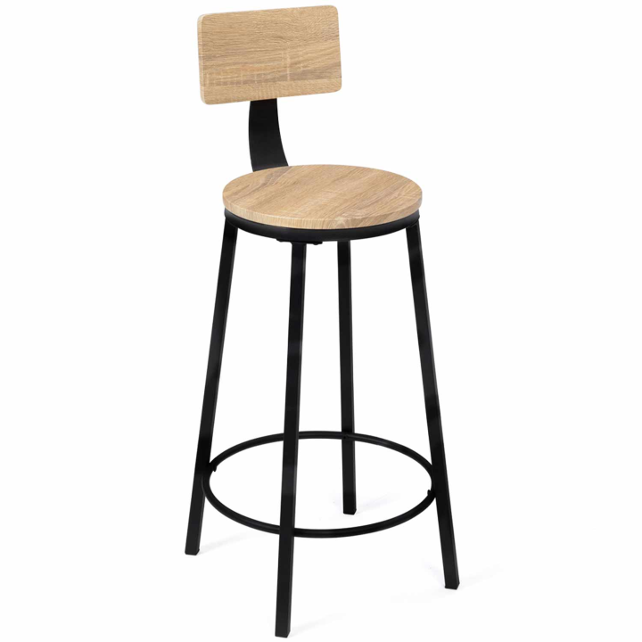 Lot de 4 tabourets de bar DETROIT assise ronde avec dossier design industriel Lot de 4 tabourets de bar DETROIT assise ronde avec dossier design industriel