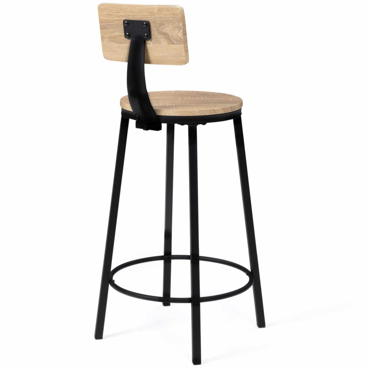 Lot de 4 tabourets de bar DETROIT assise ronde avec dossier design industriel Lot de 4 tabourets de bar DETROIT assise ronde avec dossier design industriel
