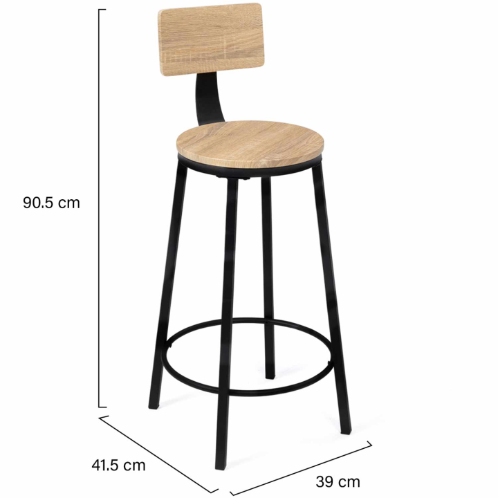 Lot de 4 tabourets de bar DETROIT assise ronde avec dossier design industriel Lot de 4 tabourets de bar DETROIT assise ronde avec dossier design industriel