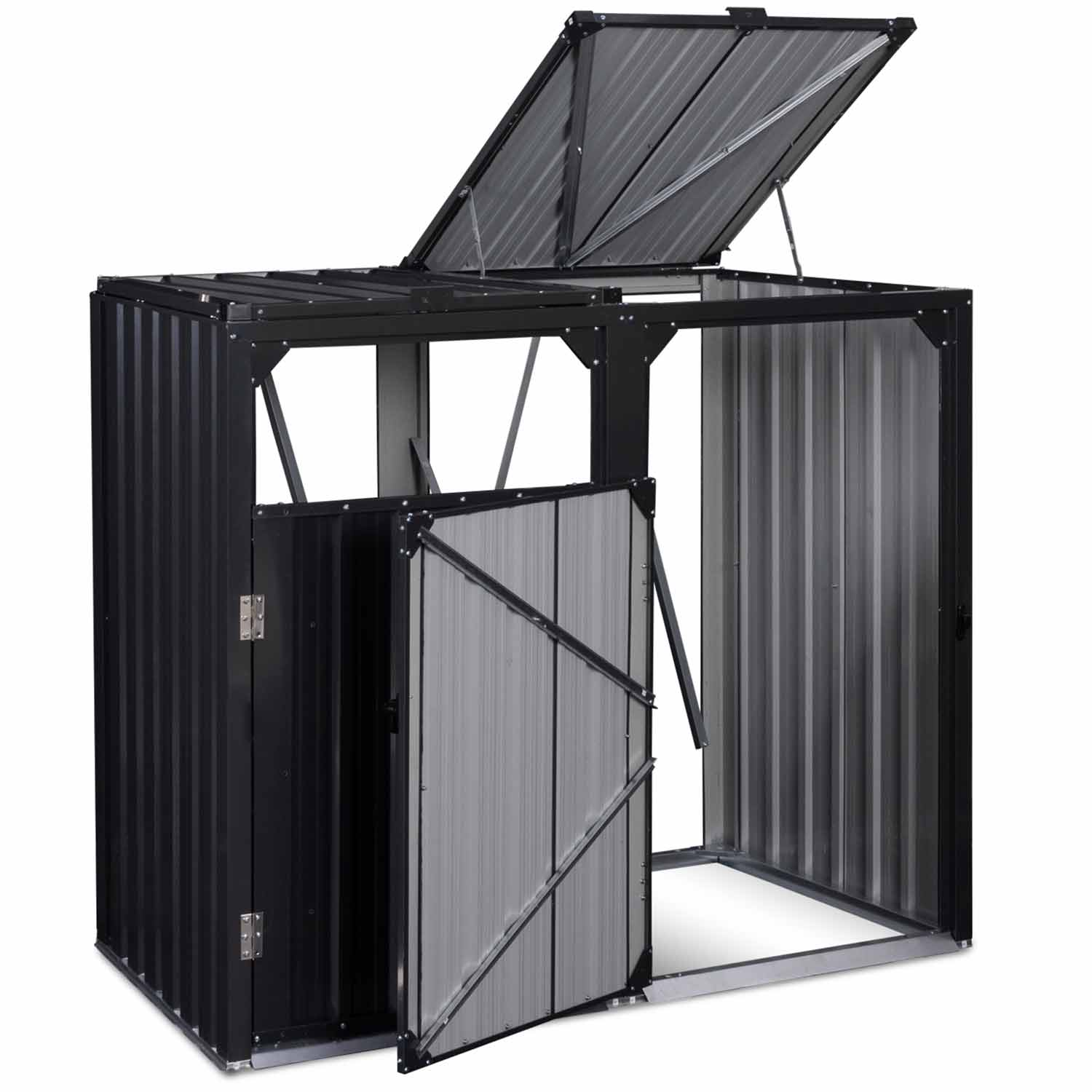 Cache poubelle double en acier gris pour extérieur