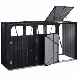 Cache poubelle triple en acier gris anthracite