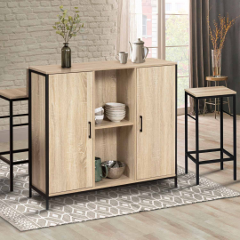 Ensemble meuble de bar DETROIT avec plateau rabattable et 2 tabourets design industriel