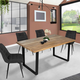 Table à manger BLANCA 6 personnes plateau ajouré effet lattes 160 cm Table à manger BLANCA 6 personnes plateau ajouré effet lattes 160 cm