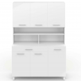 Buffet de cuisine 120 CM CINA meuble 6 portes blanc brillant et structure blanche + tiroir