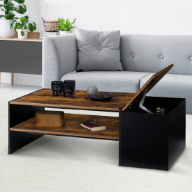 Table basse bar contemporaine IZIA avec coffre bois effet vieilli et noir