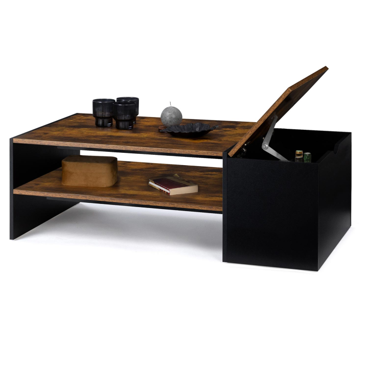 Table basse bar contemporaine IZIA avec coffre bois effet vieilli et noir Table basse bar contemporaine IZIA avec coffre bois effet vieilli et noir