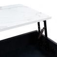 Table basse plateau relevable ALASKA effet marbre et bois noir pied métal