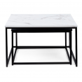 Lot de 2 tables basses gigognes ALASKA 60/70 effet marbre et noir pied métal